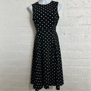 Calvin Klein Womens Dress 4 Black White Polka Dot Fitted Zip Back Sleeveless AB2